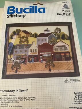 Bucilla Vintage Stitchery Crewel Kit "Saturday in Town" RARE